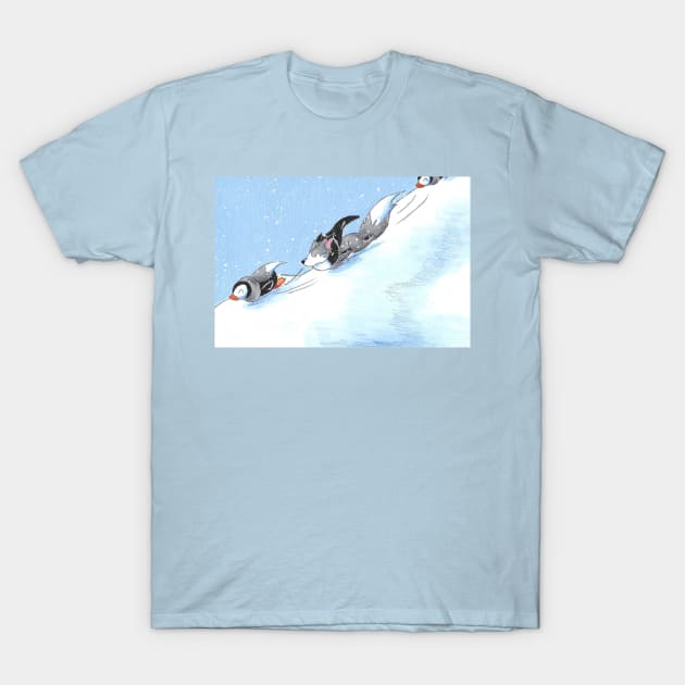 Penguin Sliding T-Shirt by KristenOKeefeArt